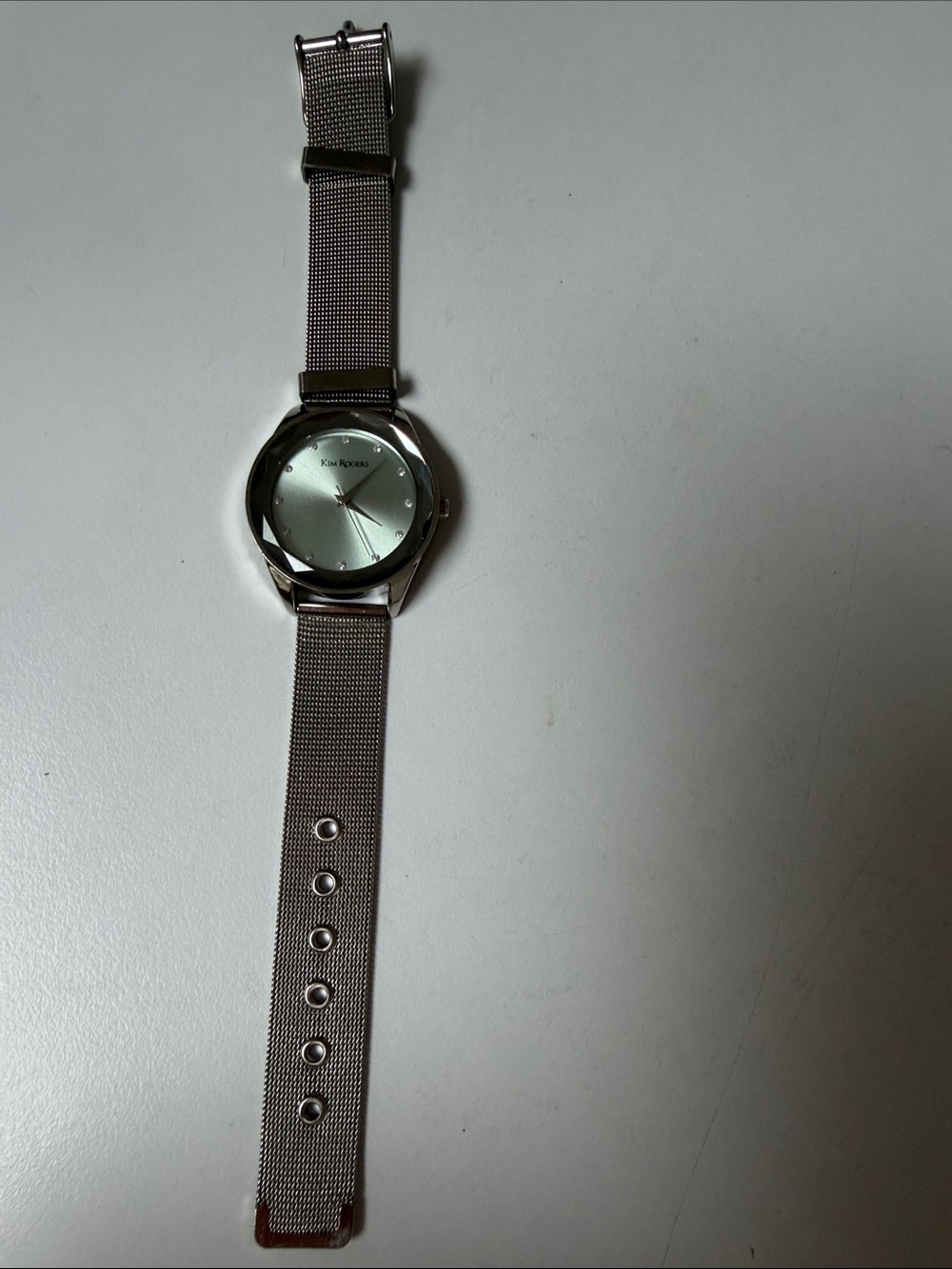 Kim Rogers Silver-Tone Mesh Band Watch with Pale Silver Dial needs battery